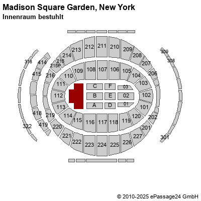 Saalplan Madison Square Garden, New York, USA, Innenraum bestuhlt