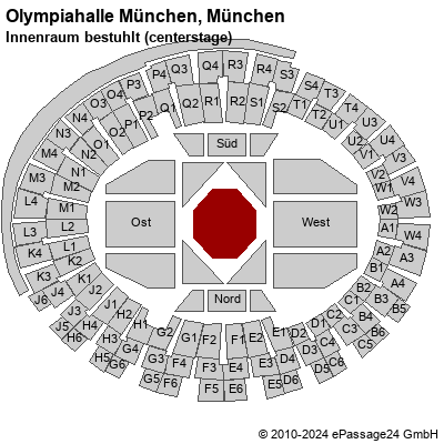 Saalplan Olympiahalle München, München, Deutschland, Innenraum bestuhlt (centerstage)