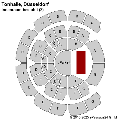 Saalplan Tonhalle, Düsseldorf, Deutschland, Innenraum bestuhlt (2)