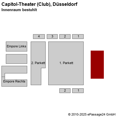 Saalplan Capitol-Theater (Club), Düsseldorf, Deutschland, Innenraum bestuhlt