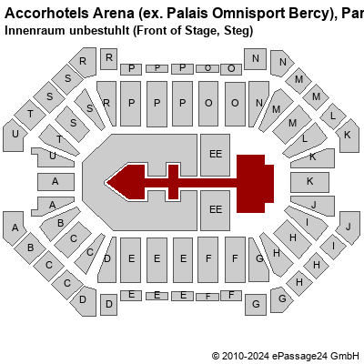 Saalplan Accorhotels Arena (ex. Palais Omnisport Bercy), Paris, Frankreich, Innenraum unbestuhlt (Front of Stage, Steg)