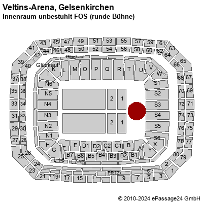 Saalplan Veltins-Arena, Gelsenkirchen, Deutschland, Innenraum unbestuhlt FOS (runde Bühne)