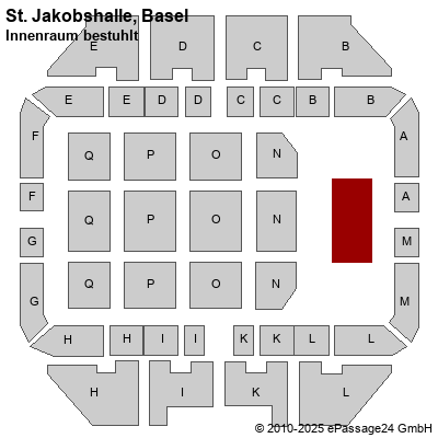 Saalplan St. Jakobshalle, Basel, Schweiz, Innenraum bestuhlt