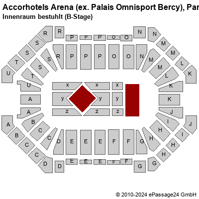 Saalplan Accorhotels Arena (ex. Palais Omnisport Bercy), Paris, Frankreich, Innenraum bestuhlt (B-Stage)