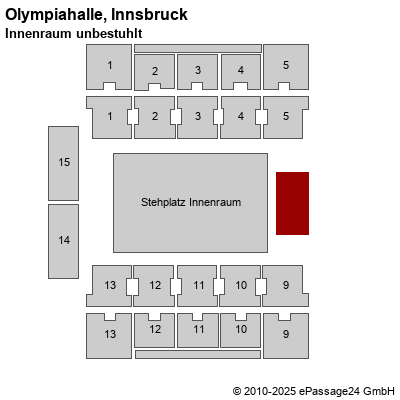 Saalplan Olympiahalle, Innsbruck, Österreich, Innenraum unbestuhlt