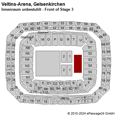 Saalplan Veltins-Arena, Gelsenkirchen, Deutschland, Innenraum unbestuhlt - Front of Stage 3