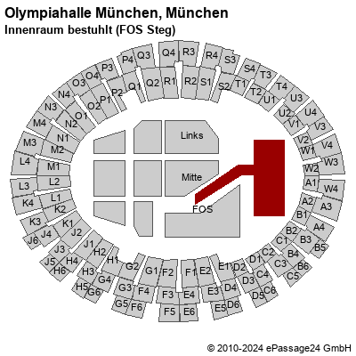 Saalplan Olympiahalle München, München, Deutschland, Innenraum bestuhlt (FOS Steg)