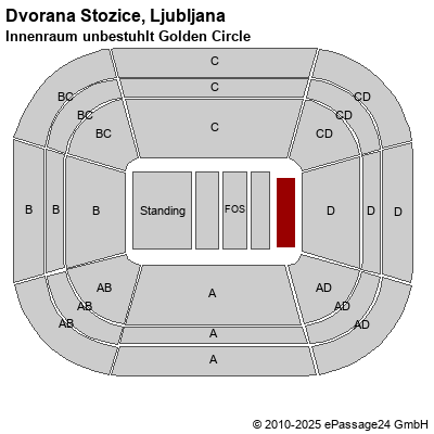 Saalplan Dvorana Stozice, Ljubljana, Slowenien, Innenraum unbestuhlt Golden Circle