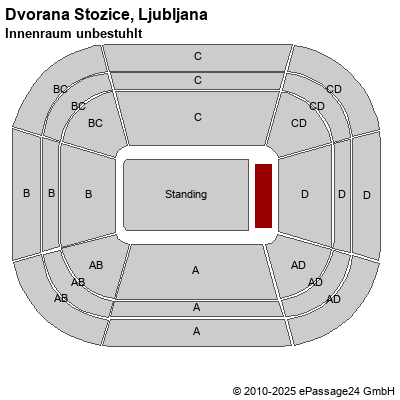 Saalplan Dvorana Stozice, Ljubljana, Slowenien, Innenraum unbestuhlt 