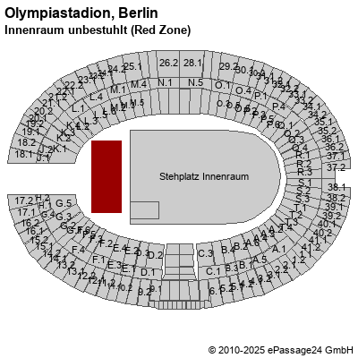 Saalplan Olympiastadion, Berlin, Deutschland, Innenraum unbestuhlt (Red Zone)