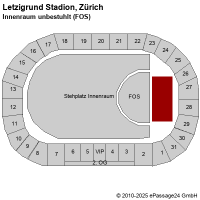 Saalplan Letzigrund Stadion, Zürich, Schweiz, Innenraum unbestuhlt (FOS)