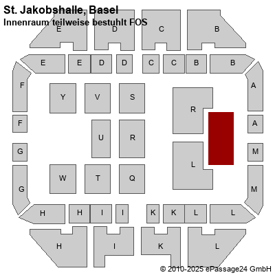 Saalplan St. Jakobshalle, Basel, Schweiz, Innenraum teilweise bestuhlt FOS