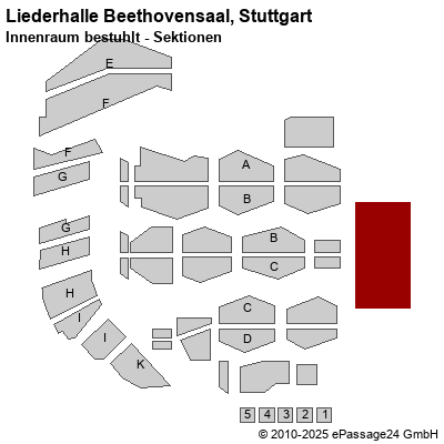 Saalplan Liederhalle Beethovensaal, Stuttgart, Deutschland, Innenraum bestuhlt - Sektionen