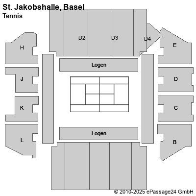 Saalplan St. Jakobshalle, Basel, Schweiz, Tennis