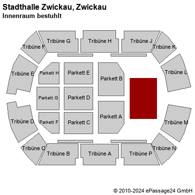 Saalplan Stadthalle Zwickau, Zwickau, Deutschland, Innenraum bestuhlt