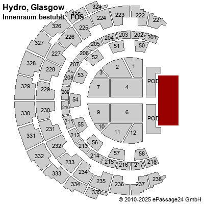 Saalplan Hydro, Glasgow, Großbritannien, Innenraum bestuhlt - FOS