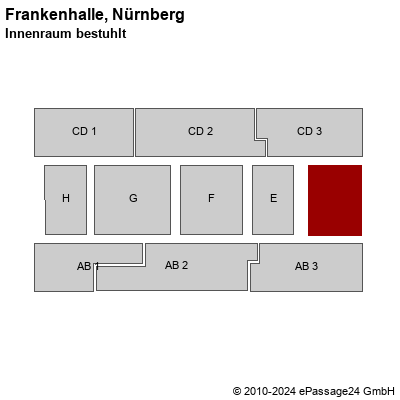 Saalplan Frankenhalle, Nürnberg, Deutschland, Innenraum bestuhlt 