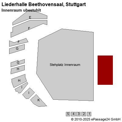 Saalplan Liederhalle Beethovensaal, Stuttgart, Deutschland, Innenraum ubestuhlt 