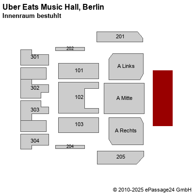 Saalplan Uber Eats Music Hall, Berlin, Deutschland, Innenraum bestuhlt