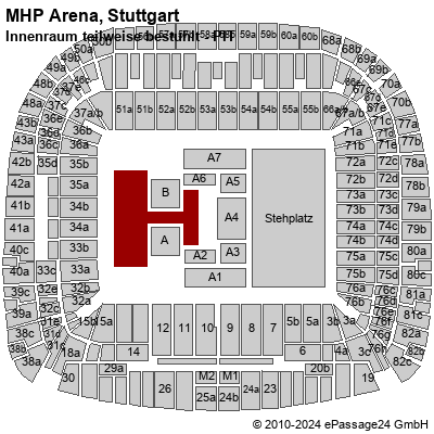 Saalplan MHP Arena, Stuttgart, Deutschland, Innenraum teilweise bestuhlt - PIT