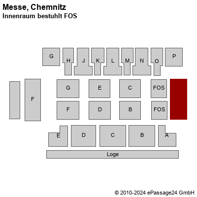 Saalplan Messe, Chemnitz, Deutschland, Innenraum bestuhlt FOS