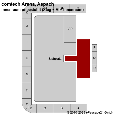 Saalplan comtech Arena, Aspach, Deutschland, Innenraum unbestuhlt (Steg + VIP Innenraum)