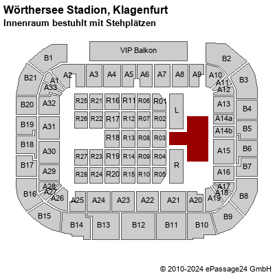 Saalplan Wörthersee Stadion, Klagenfurt, Österreich, Innenraum bestuhlt mit Stehplätzen