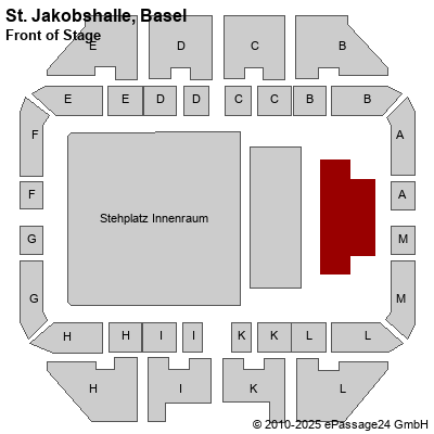 Saalplan St. Jakobshalle, Basel, Schweiz, Front of Stage