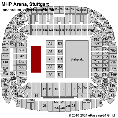 Saalplan MHP Arena, Stuttgart, Deutschland, Innenraum teilweise bestuhlt