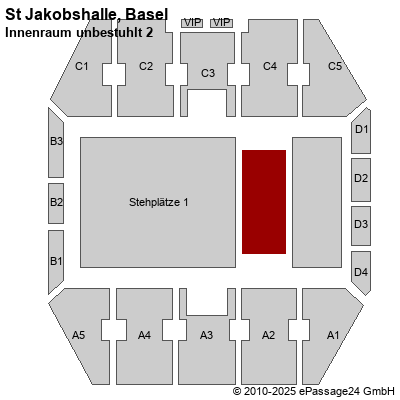 Saalplan St Jakobshalle, Basel, Schweiz, Innenraum unbestuhlt 2