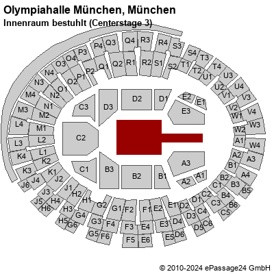 Saalplan Olympiahalle München, München, Deutschland, Innenraum bestuhlt (Centerstage 3)