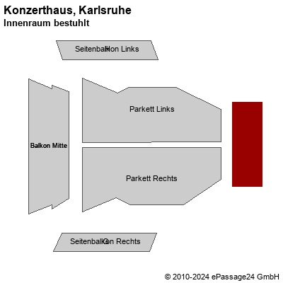 Saalplan Konzerthaus, Karlsruhe, Deutschland, Innenraum bestuhlt