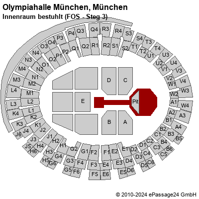 Saalplan Olympiahalle München, München, Deutschland, Innenraum bestuhlt (FOS - Steg 3)