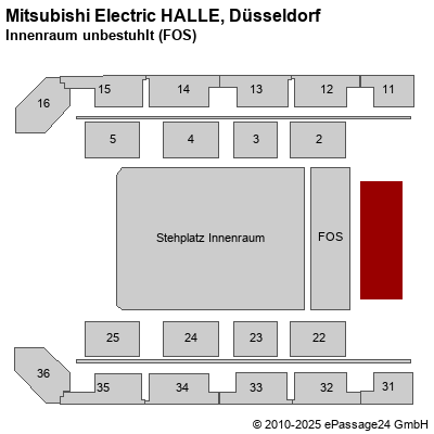 Saalplan Mitsubishi Electric HALLE, Düsseldorf, Deutschland, Innenraum unbestuhlt (FOS)