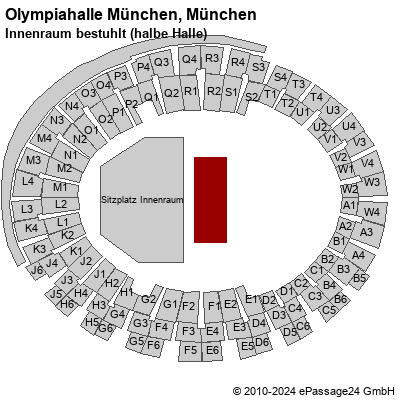 Saalplan Olympiahalle München, München, Deutschland, Innenraum bestuhlt (halbe Halle)