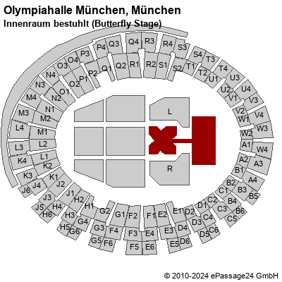 Saalplan Olympiahalle München, München, Deutschland, Innenraum bestuhlt (Butterfly Stage)