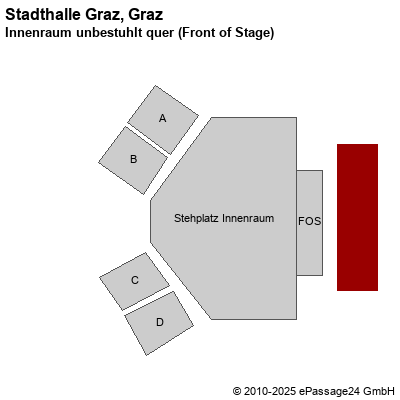 Saalplan Stadthalle Graz, Graz, Österreich, Innenraum unbestuhlt quer (Front of Stage)