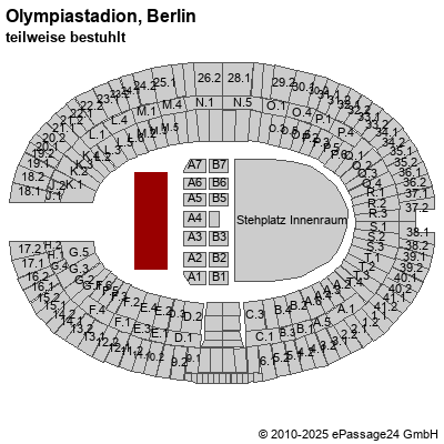 Saalplan Olympiastadion, Berlin, Deutschland, teilweise bestuhlt