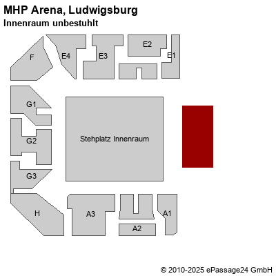 Saalplan MHP Arena, Ludwigsburg, Deutschland, Innenraum unbestuhlt