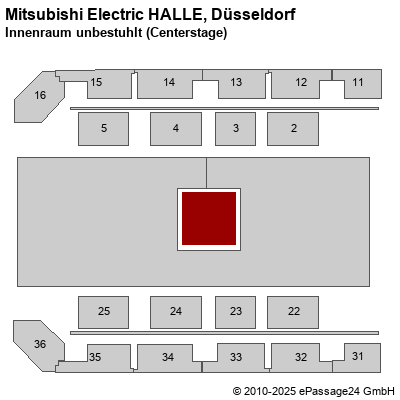 Saalplan Mitsubishi Electric HALLE, Düsseldorf, Deutschland, Innenraum unbestuhlt (Centerstage)