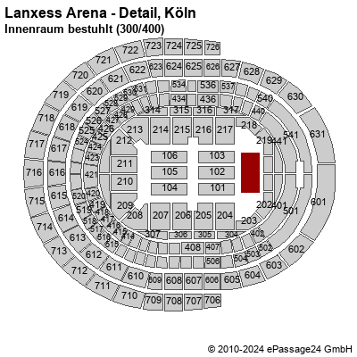 Saalplan Lanxess Arena - Detail, Köln, Deutschland, Innenraum bestuhlt (300/400)