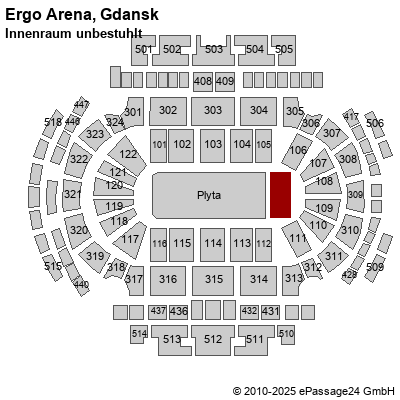 Saalplan Ergo Arena, Gdansk, Polen, Innenraum unbestuhlt