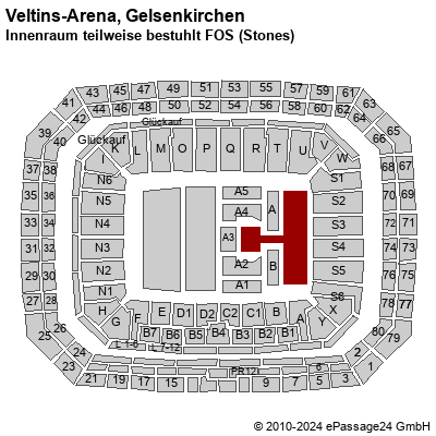 Saalplan Veltins-Arena, Gelsenkirchen, Deutschland, Innenraum teilweise bestuhlt FOS (Stones)