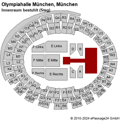 Saalplan Olympiahalle München, München, Deutschland, Innenraum bestuhlt (Steg)