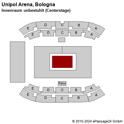 Saalplan Unipol Arena, Bologna, Italien, Innenraum unbestuhlt (Centerstage)