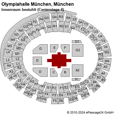 Saalplan Olympiahalle München, München, Deutschland, Innenraum bestuhlt (Centerstage 4)