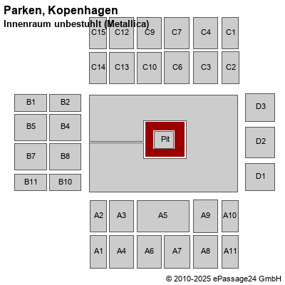 Saalplan Parken, Kopenhagen, Dänemark, Innenraum unbestuhlt (Metallica)