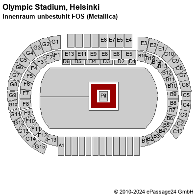 Saalplan Olympic Stadium, Helsinki, Finnland, Innenraum unbestuhlt FOS (Metallica)