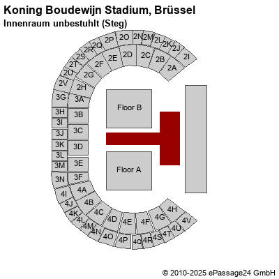 Saalplan Koning Boudewijn Stadium, Brüssel, Belgien, Innenraum unbestuhlt (Steg)