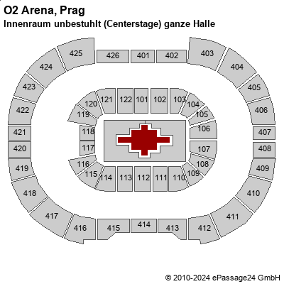 Saalplan O2 Arena, Prag, Tschechien , Innenraum unbestuhlt (Centerstage) ganze Halle